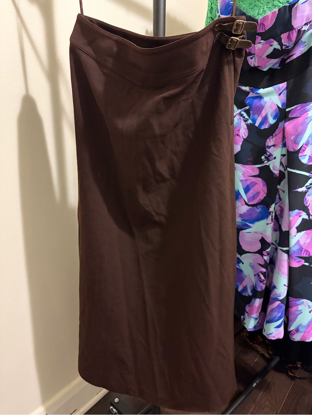 Ralph Lauren Dark Brown Pencil Skirt with Side Buckles